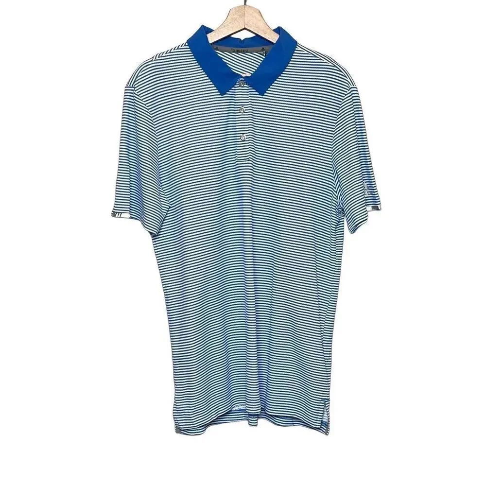 Adidas climachill blue tonal striped golf polo shirt size M